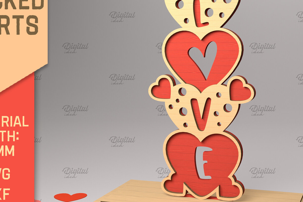 Intra απο ξύλο plywood 3mm-4mm πάχος 3D στοιβαγμένες καρδιές. Βαλεντίνου με στρώσεις Δίασταση 15x15 cm INTRAFABR-83740642