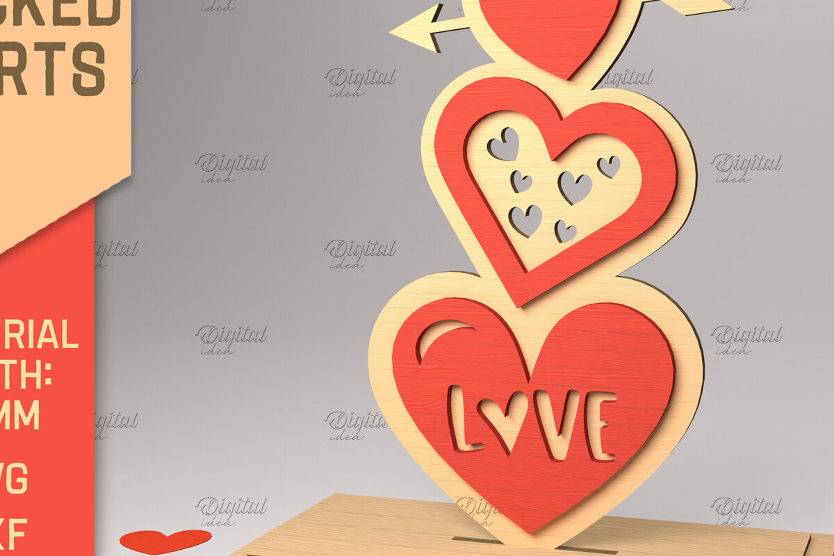 Intra απο ξύλο plywood 3mm-4mm πάχος 3D στοιβαγμένες καρδιές. Βαλεντίνου με στρώσεις Δίασταση 15x15 cm INTRAFABR-83740540