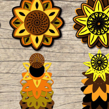 Intra απο ξύλο plywood 3mm-4mm πάχος 3D Sunflower Flowers.Cricut Δίασταση 15x15 cm INTRAFABR-24645020 - Image 1