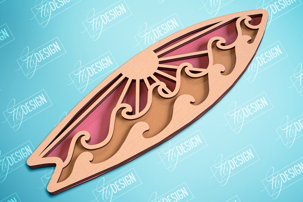 Intra απο ξύλο plywood 3mm-4mm πάχος 3D Surf | Ξύλινη σανίδα του σερφ Δίασταση 30x20 cm INTRAFABR-99664359