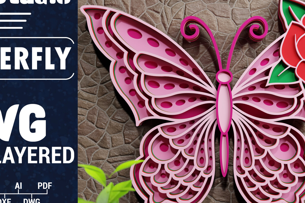 Intra απο ξύλο plywood 3mm-4mm πάχος Χαρτί 3D Butterfly Multilayered Δίασταση 1200x1200 cm INTRAFABR-72284142