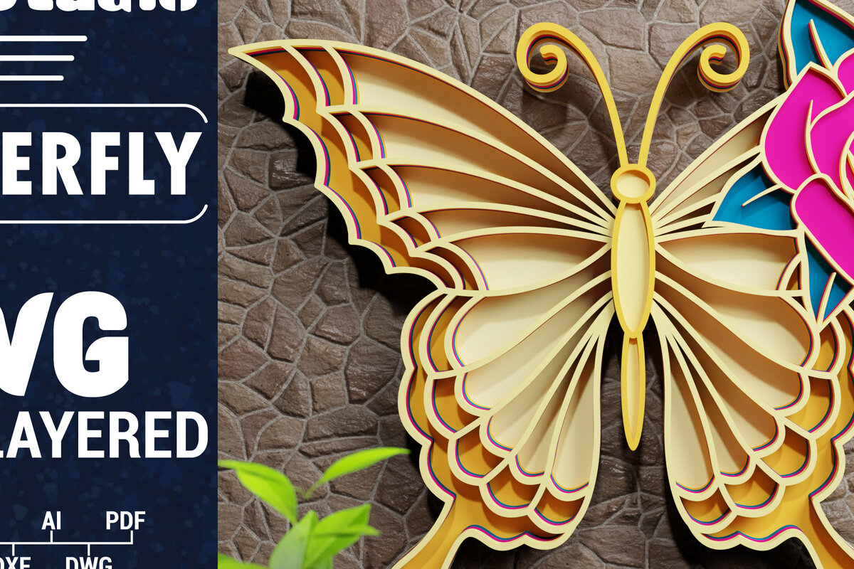 Intra απο ξύλο plywood 3mm-4mm πάχος Χαρτί 3D Butterfly Multilayered Δίασταση 1200x1200 cm INTRAFABR-72329961