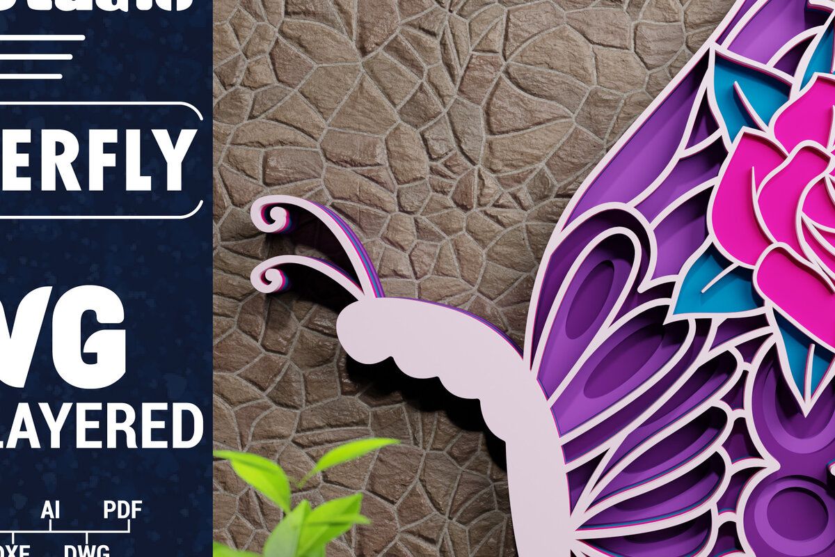 Intra απο ξύλο plywood 3mm-4mm πάχος Χαρτί 3D Butterfly Multilayered Δίασταση 1200x1200 cm INTRAFABR-72329967 - Image 1