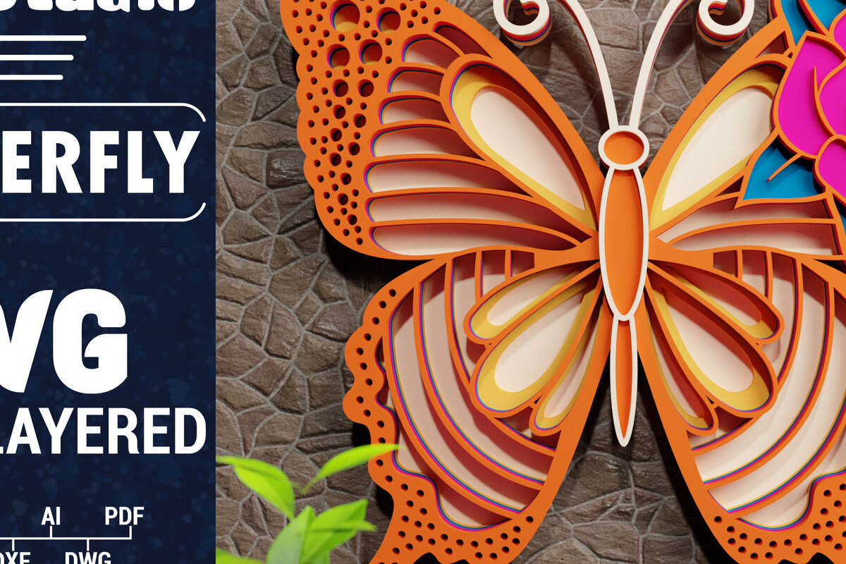 Intra απο ξύλο plywood 3mm-4mm πάχος Χαρτί 3D Butterfly Multilayered Δίασταση 1200x1200 cm INTRAFABR-72329977