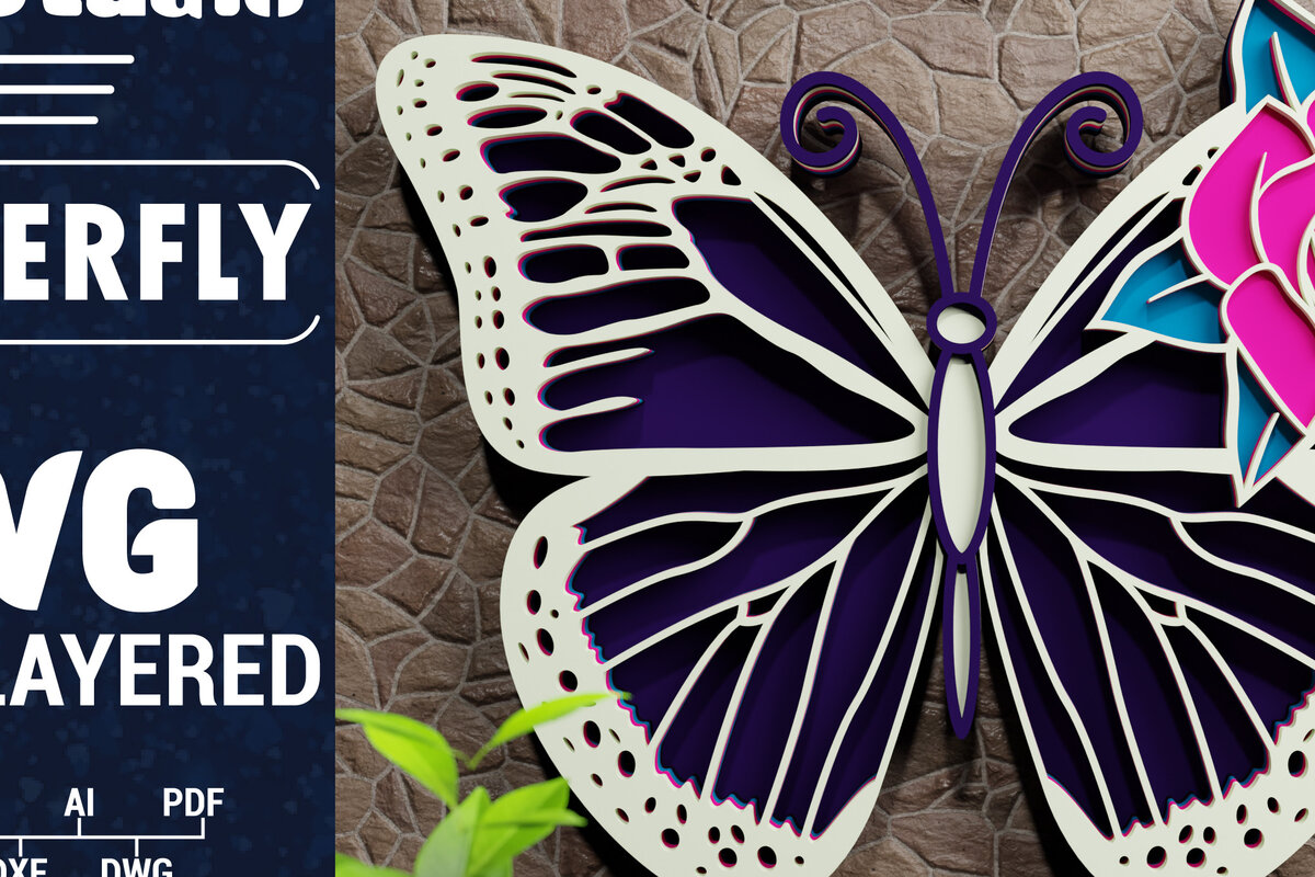 Intra απο ξύλο plywood 3mm-4mm πάχος Χαρτί 3D Butterfly Multilayered Δίασταση 1200x1200 cm INTRAFABR-72329996