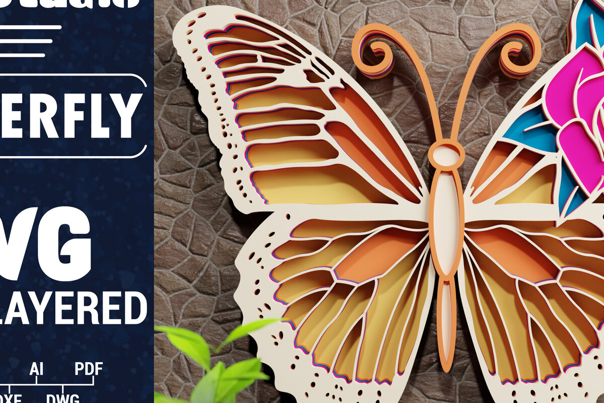 Intra απο ξύλο plywood 3mm-4mm πάχος Χαρτί 3D Butterfly Multilayered Δίασταση 1200x1200 cm INTRAFABR-72330004
