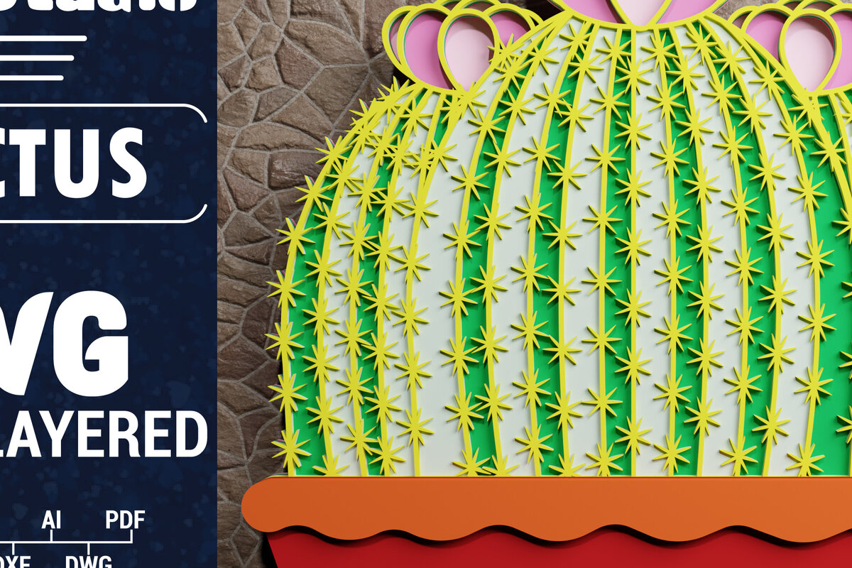 Intra απο ξύλο plywood 3mm-4mm πάχος 3D Cactus Multilayered Papercut Δίασταση 1200x1200 cm INTRAFABR-72754289