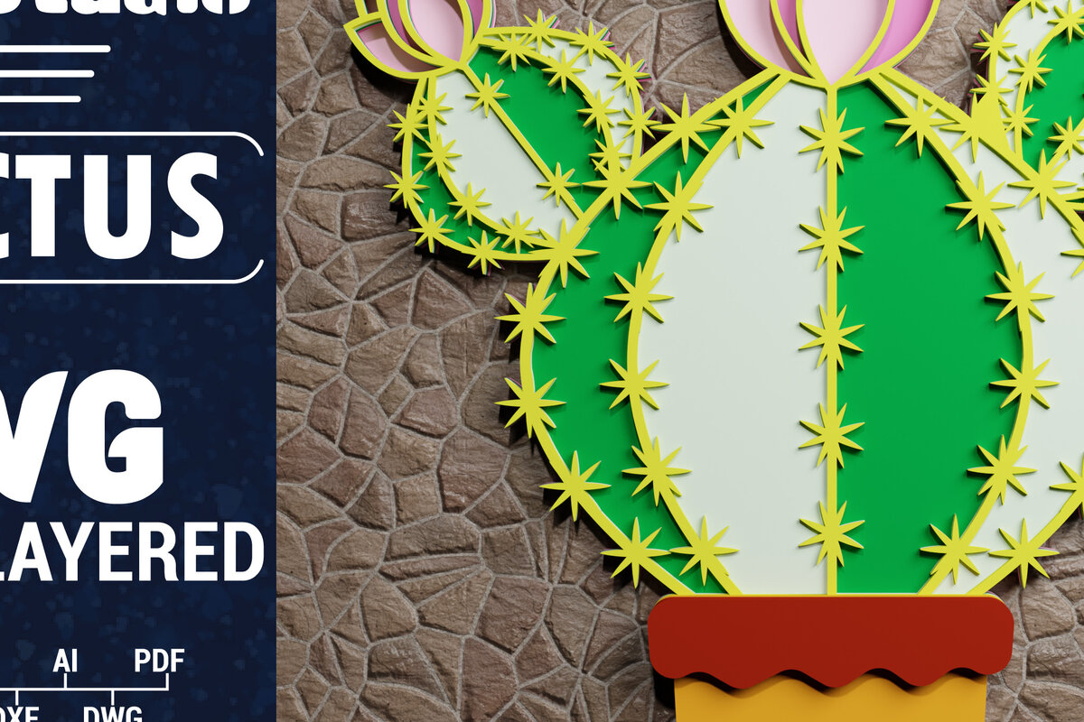 Intra απο ξύλο plywood 3mm-4mm πάχος 3D Cactus Multilayered Papercut Δίασταση 1200x1200 cm INTRAFABR-72776028