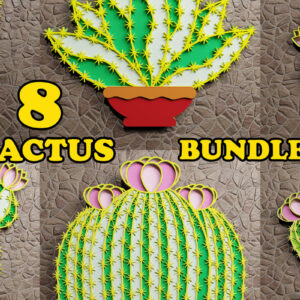 Intra απο ξύλο plywood 3mm-4mm πάχος 3D Cactus Multilayered Papercut Bun. Δίασταση 1200x1200 cm INTRAFABR-72859503