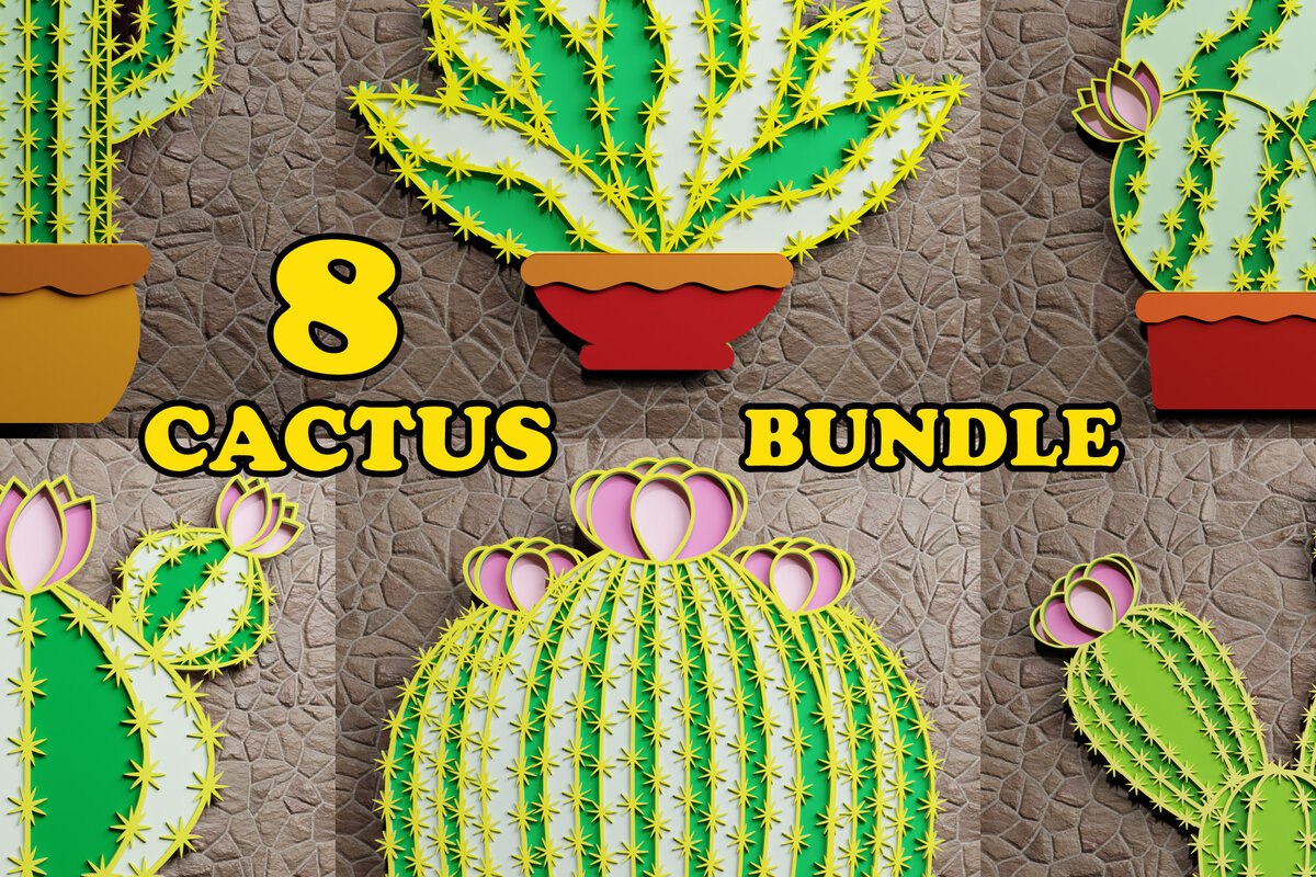 Intra απο ξύλο plywood 3mm-4mm πάχος 3D Cactus Multilayered Papercut Bun. Δίασταση 1200x1200 cm INTRAFABR-72859503