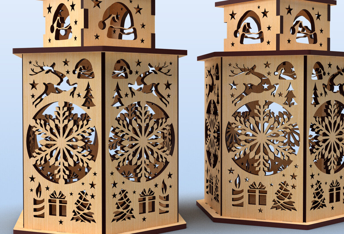 Intra απο ξύλο plywood 3mm-4mm πάχος Τρισδιάστατο Χριστουγεννιάτικο Φανάρι με λέιζερ 02 Δίασταση 15x15 cm INTRAFABR-83632444
