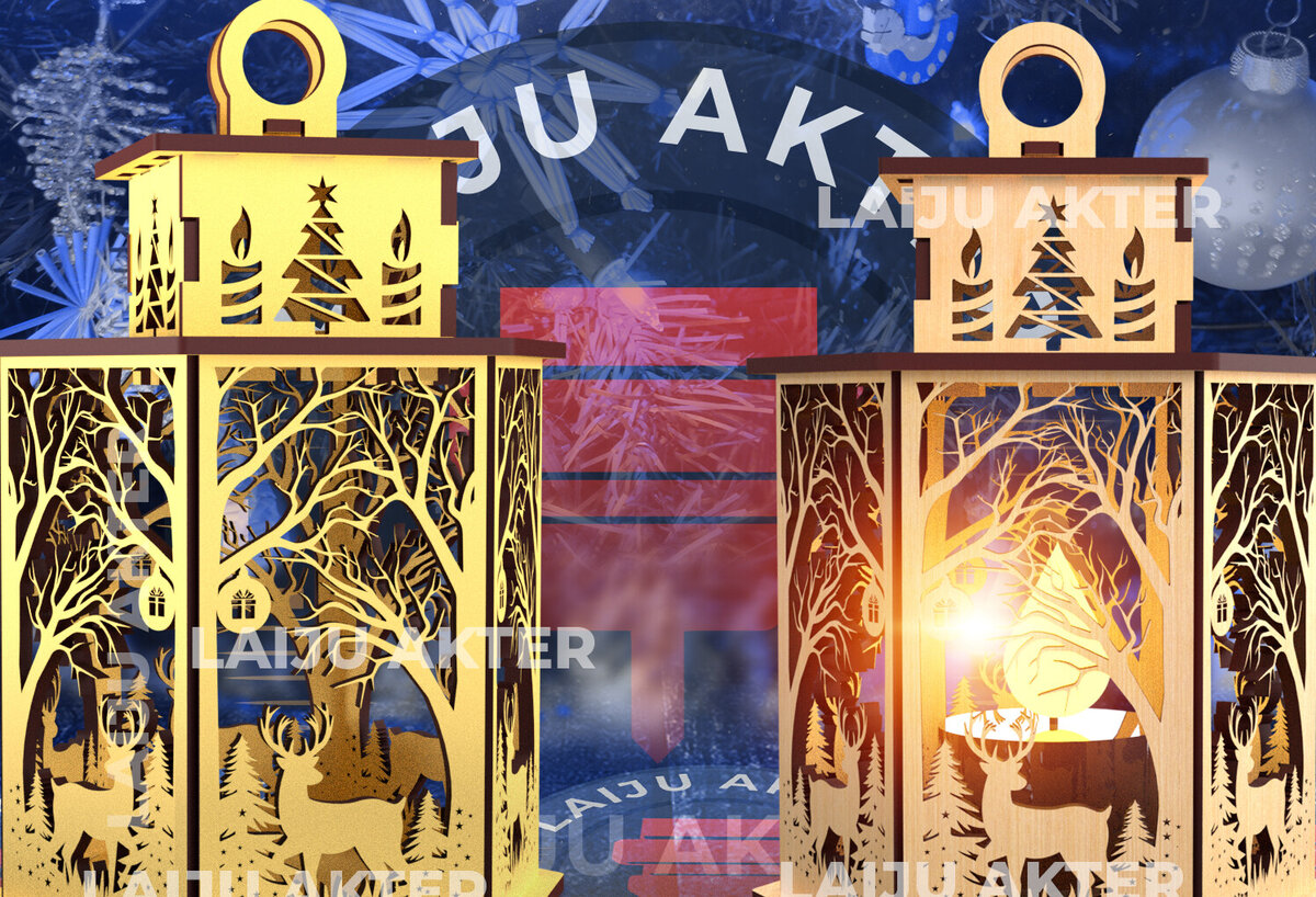 Intra απο ξύλο plywood 3mm-4mm πάχος Τρισδιάστατο Χριστουγεννιάτικο Φανάρι με λέιζερ 03 Δίασταση 15x15 cm INTRAFABR-84703140