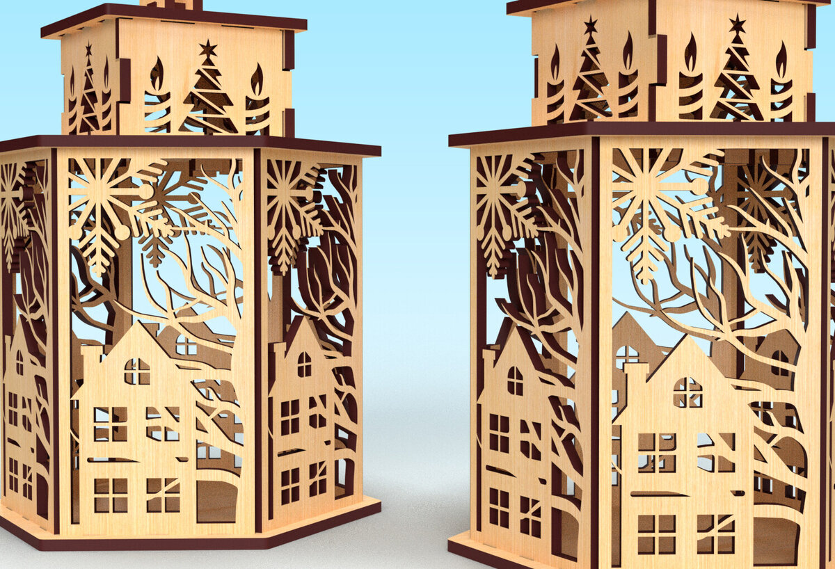 Intra απο ξύλο plywood 3mm-4mm πάχος Τρισδιάστατο Χριστουγεννιάτικο Φανάρι με λέιζερ 04 Δίασταση 15x15 cm INTRAFABR-83632535