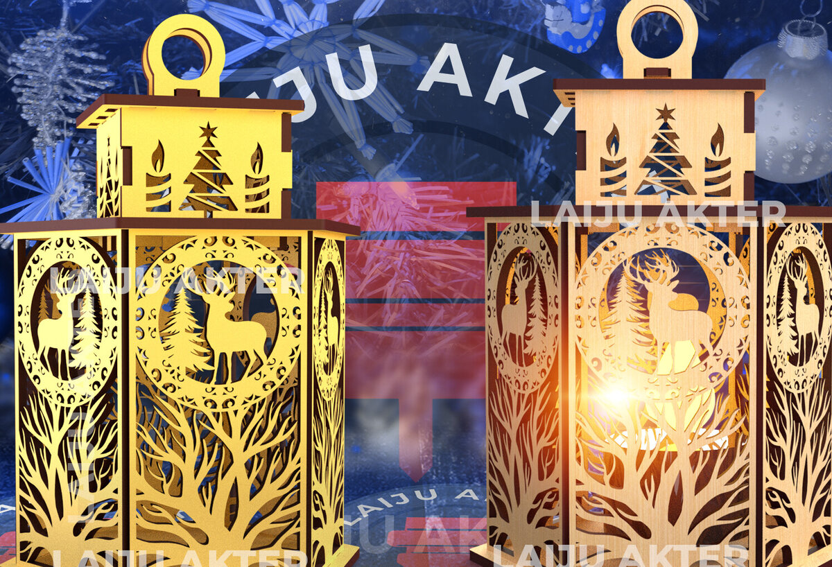 Intra απο ξύλο plywood 3mm-4mm πάχος Τρισδιάστατο Χριστουγεννιάτικο Φανάρι με λέιζερ 05 Δίασταση 15x15 cm INTRAFABR-84703205