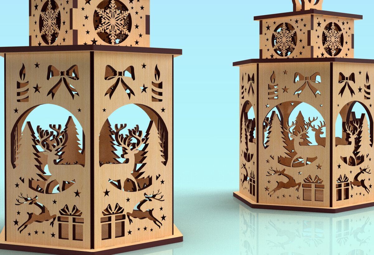 Intra απο ξύλο plywood 3mm-4mm πάχος Τρισδιάστατο Χριστουγεννιάτικο Φανάρι με λέιζερ 05 Δίασταση 15x15 cm INTRAFABR-83632583