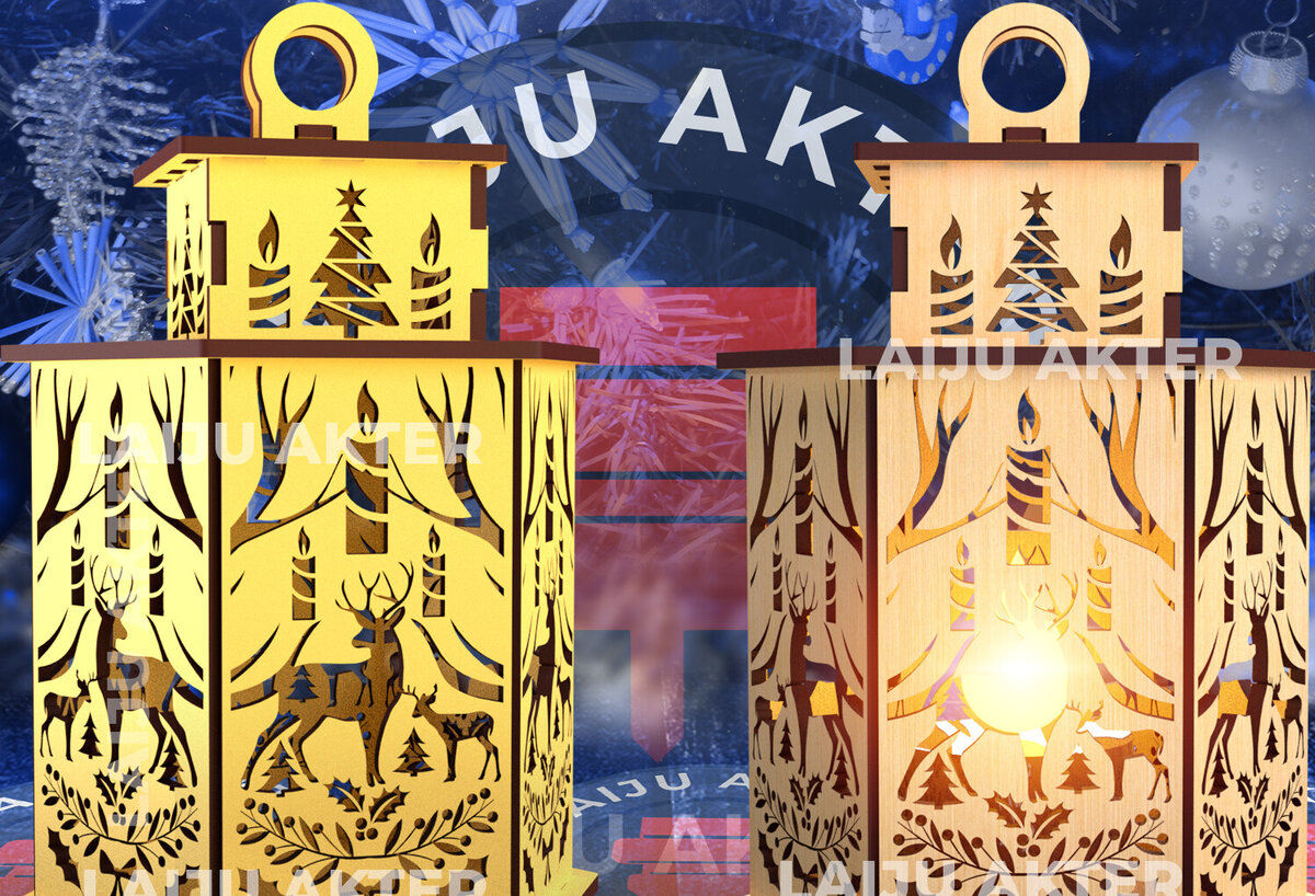 Intra απο ξύλο plywood 3mm-4mm πάχος Τρισδιάστατο Χριστουγεννιάτικο Φανάρι με λέιζερ 06 Δίασταση 15x15 cm INTRAFABR-84703236