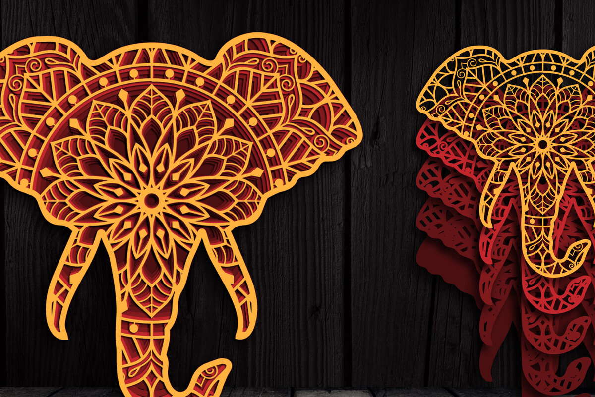 Intra απο ξύλο plywood 3mm-4mm πάχος 3D Multi-layer Elephant Mandala Δίασταση 30x30 cm INTRAFABR-104193658