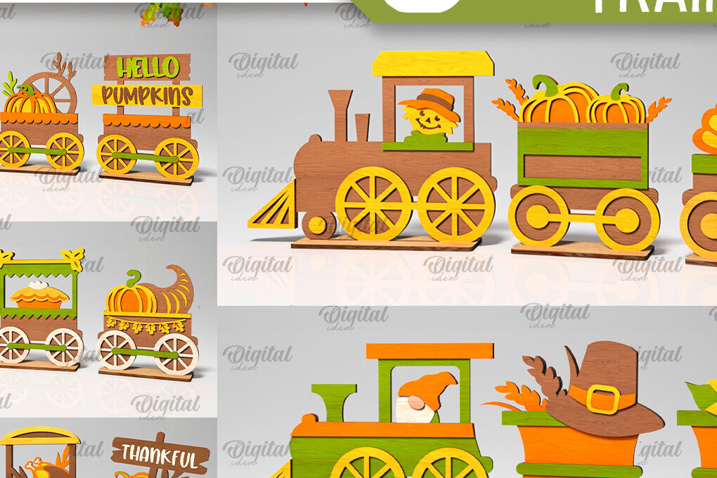 Intra απο ξύλο plywood 3mm-4mm πάχος τρισδιάστατων τρένων για την Ημέρα των Ευχαριστιών Δίασταση 30x20 cm INTRAFABR-105993276