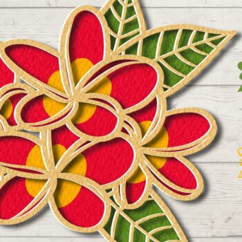 Intra απο ξύλο plywood 3mm-4mm πάχος τρισδιάστατο τροπικό λουλούδι Frangipani Δίασταση 30x20 cm INTRAFABR-75608902 - Image 1