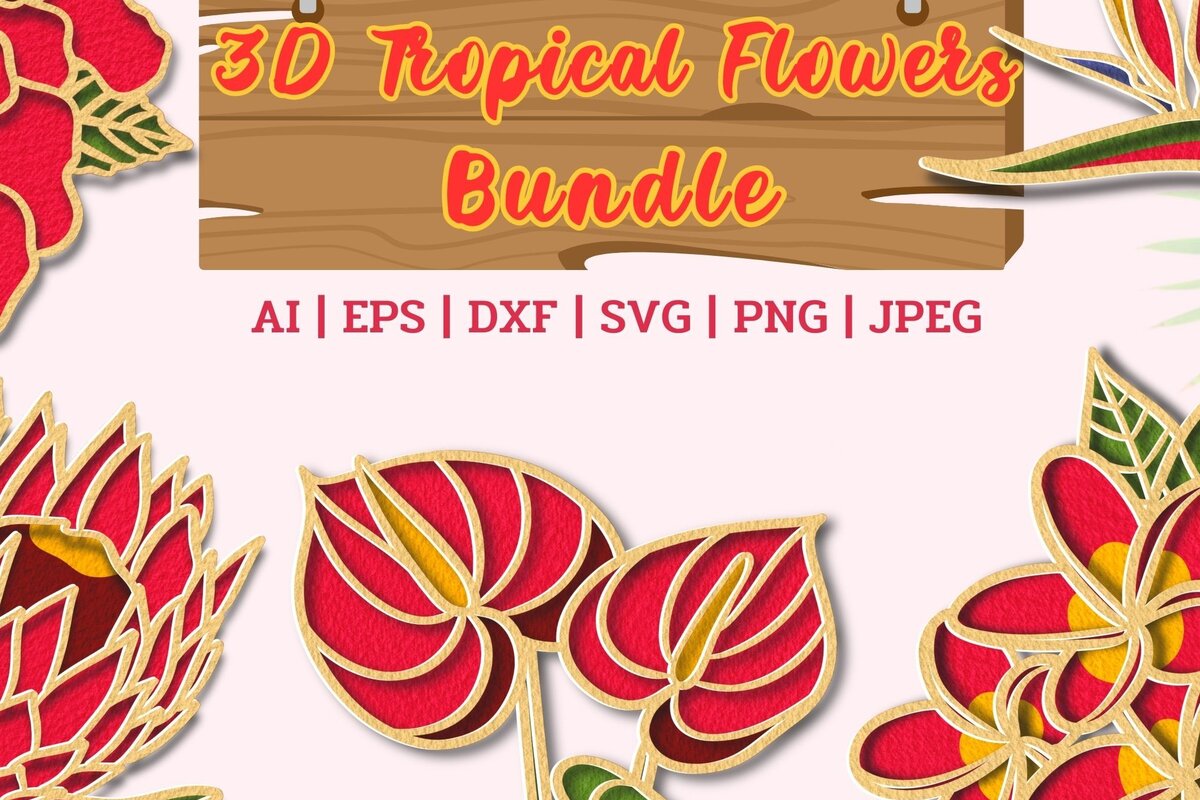 Intra απο ξύλο plywood 3mm-4mm πάχος τρισδιάστατων τροπικών λουλουδιών Δίασταση 4x4 cm INTRAFABR-75783858