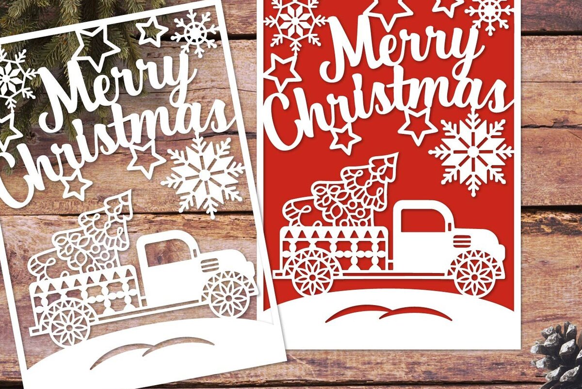 Intra απο ξύλο plywood 3mm-4mm πάχος τρισδιάστατο φορτηγό με κάρτα Χριστουγεννιάτικου Δέντρου Δίασταση 15x15 cm INTRAFABR-45379779