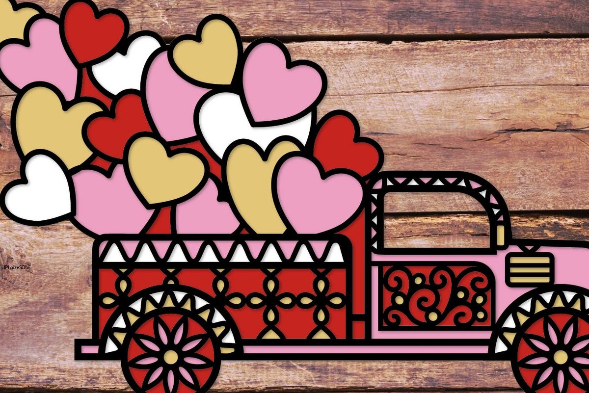 Intra απο ξύλο plywood 3mm-4mm πάχος 3D Truck with Hearts Valentine Truck Δίασταση 40x40 cm INTRAFABR-58863525 - Image 1