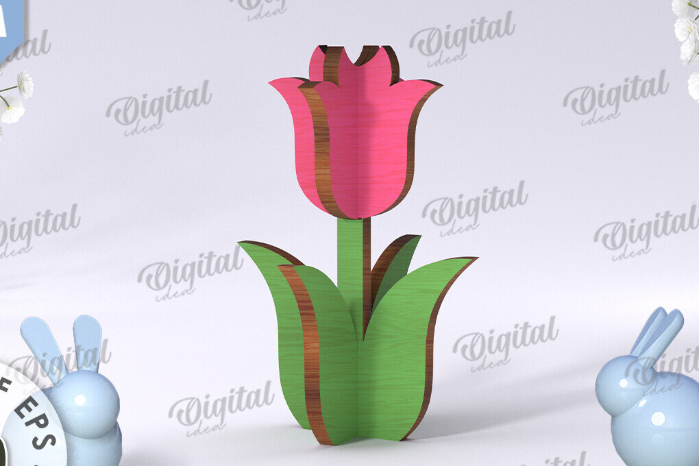 Intra απο ξύλο plywood 3mm-4mm πάχος Τρισδιάστατη τουλίπα. Διακόσμηση σπιτιού Δίασταση 30x20 cm INTRAFABR-117785802