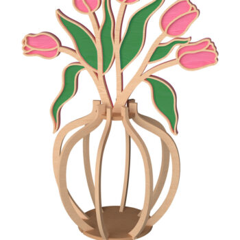 Intra απο ξύλο plywood 3mm-4mm πάχος Τρισδιάστατο βάζο Tulip Cut  Δίασταση 30x20 cm INTRAFABR-111957331 - Image 1