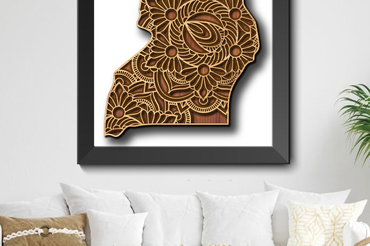 Intra απο ξύλο plywood 3mm-4mm πάχος Τρισδιάστατος Ξύλινος Χάρτης Χώρας Λέιζερ της Ουγκάντα Δίασταση 15x15 cm INTRAFABR-29530175