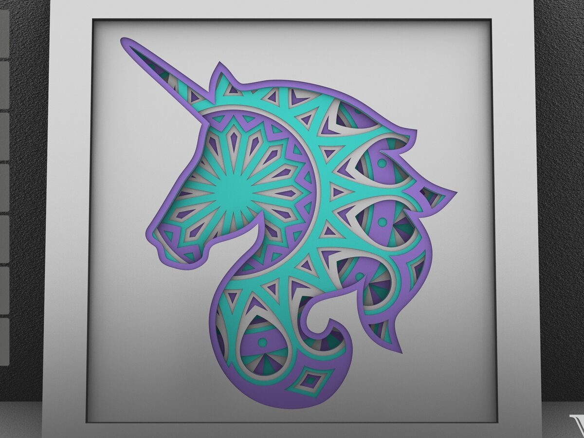 Intra απο ξύλο plywood 3mm-4mm πάχος 3D Unicorn Mandala , 3D Unicorn Δίασταση 30x30 cm INTRAFABR-29233855 - Image 1