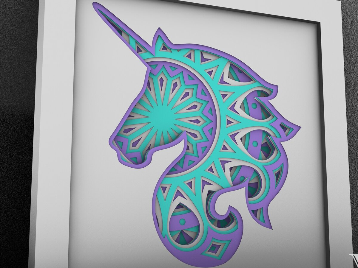 Intra απο ξύλο plywood 3mm-4mm πάχος 3D Unicorn Mandala , 3D Unicorn Δίασταση 30x30 cm INTRAFABR-29233855 - Image 2
