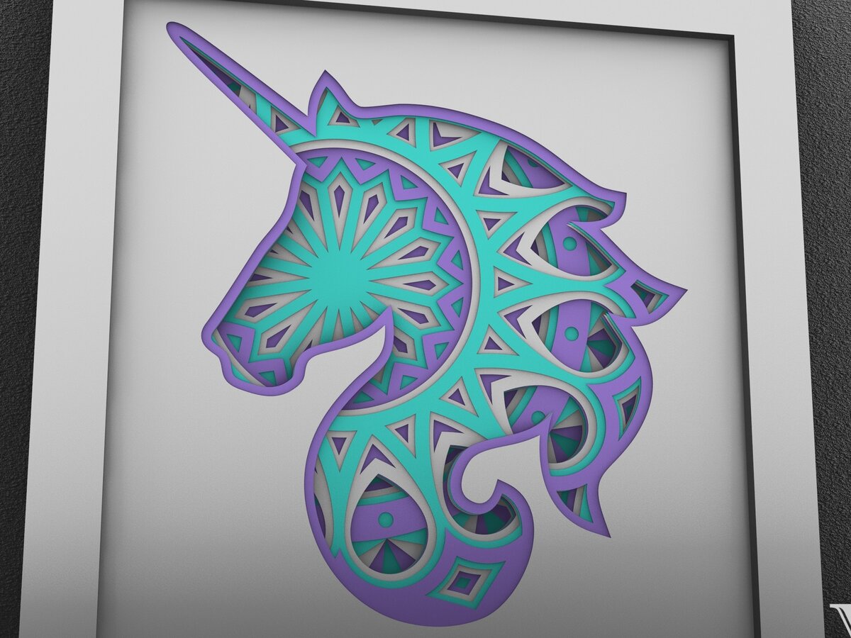 Intra απο ξύλο plywood 3mm-4mm πάχος 3D Unicorn Mandala , 3D Unicorn Δίασταση 30x30 cm INTRAFABR-29233855 - Image 3