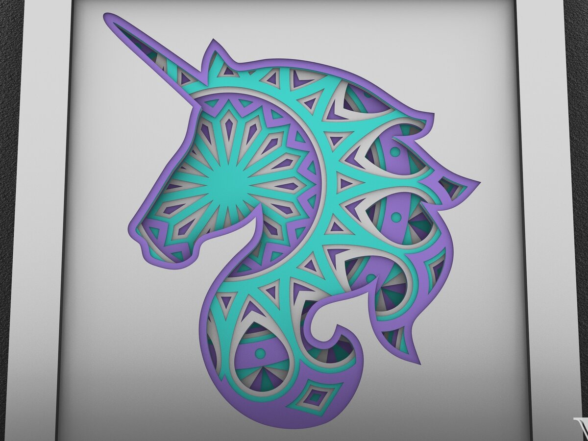 Intra απο ξύλο plywood 3mm-4mm πάχος 3D Unicorn Mandala , 3D Unicorn Δίασταση 30x30 cm INTRAFABR-29233855 - Image 4