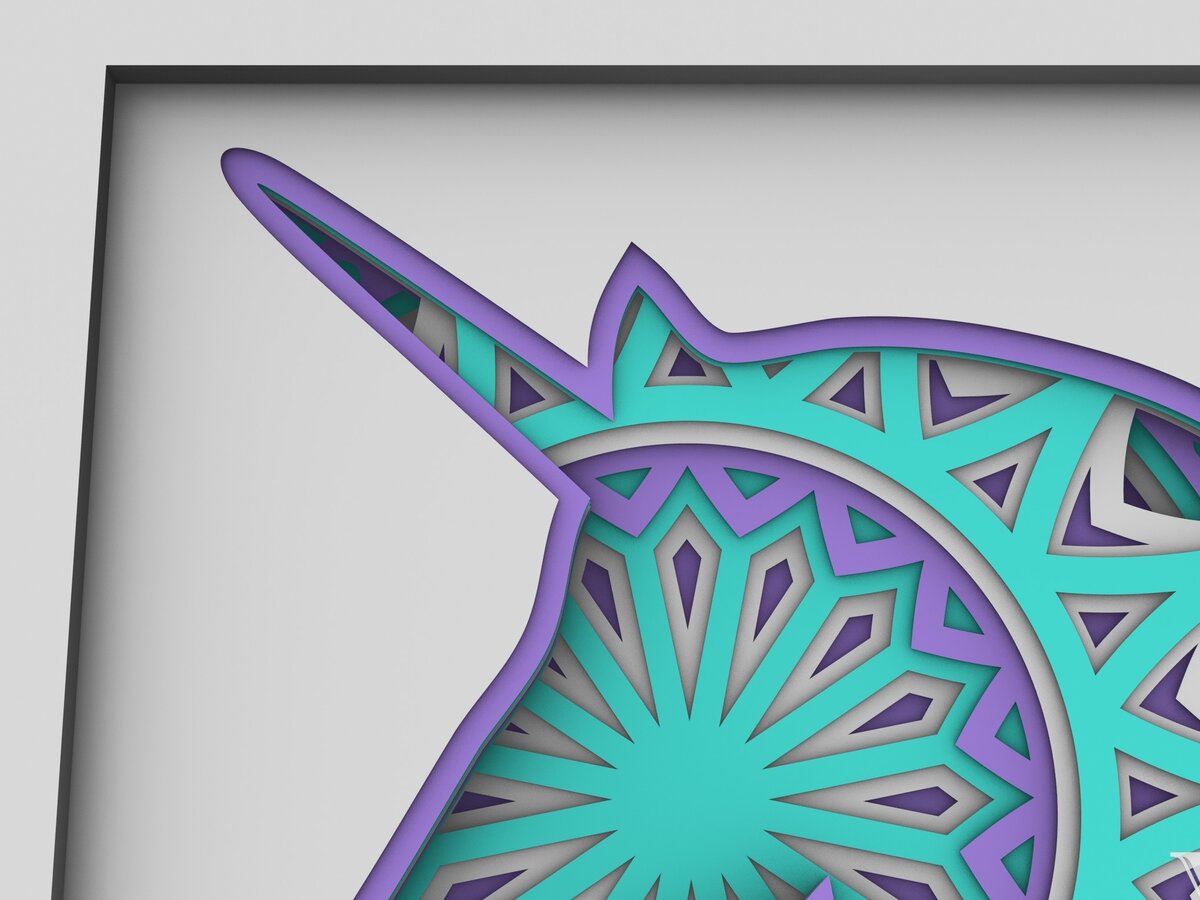 Intra απο ξύλο plywood 3mm-4mm πάχος 3D Unicorn Mandala , 3D Unicorn Δίασταση 30x30 cm INTRAFABR-29233855 - Image 6