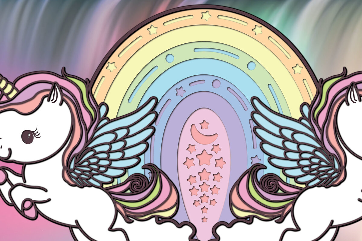 Intra απο ξύλο plywood 3mm-4mm πάχος 3d Unicorn &amp; Rainbow Paper Cut Δίασταση 1200x1200 cm INTRAFABR-65637715