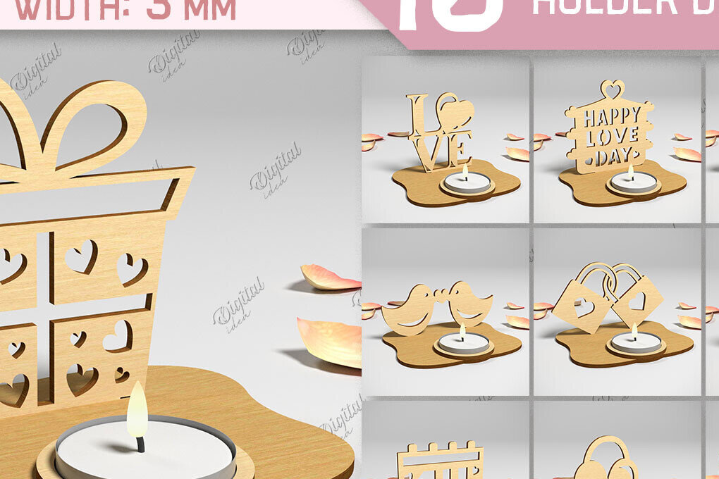 Intra απο ξύλο plywood 3mm-4mm πάχος 3D Κηροπήγιο Αγίου Βαλεντίνου Δίασταση 15x15 cm INTRAFABR-87673917 - Image 1