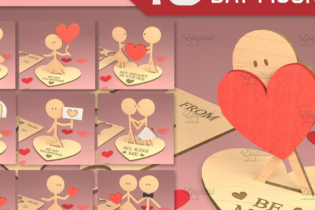 Intra απο ξύλο plywood 3mm-4mm πάχος 3D ειδώλων για την ημέρα του Αγίου Βαλεντίνου Δίασταση 15x15 cm INTRAFABR-83741020