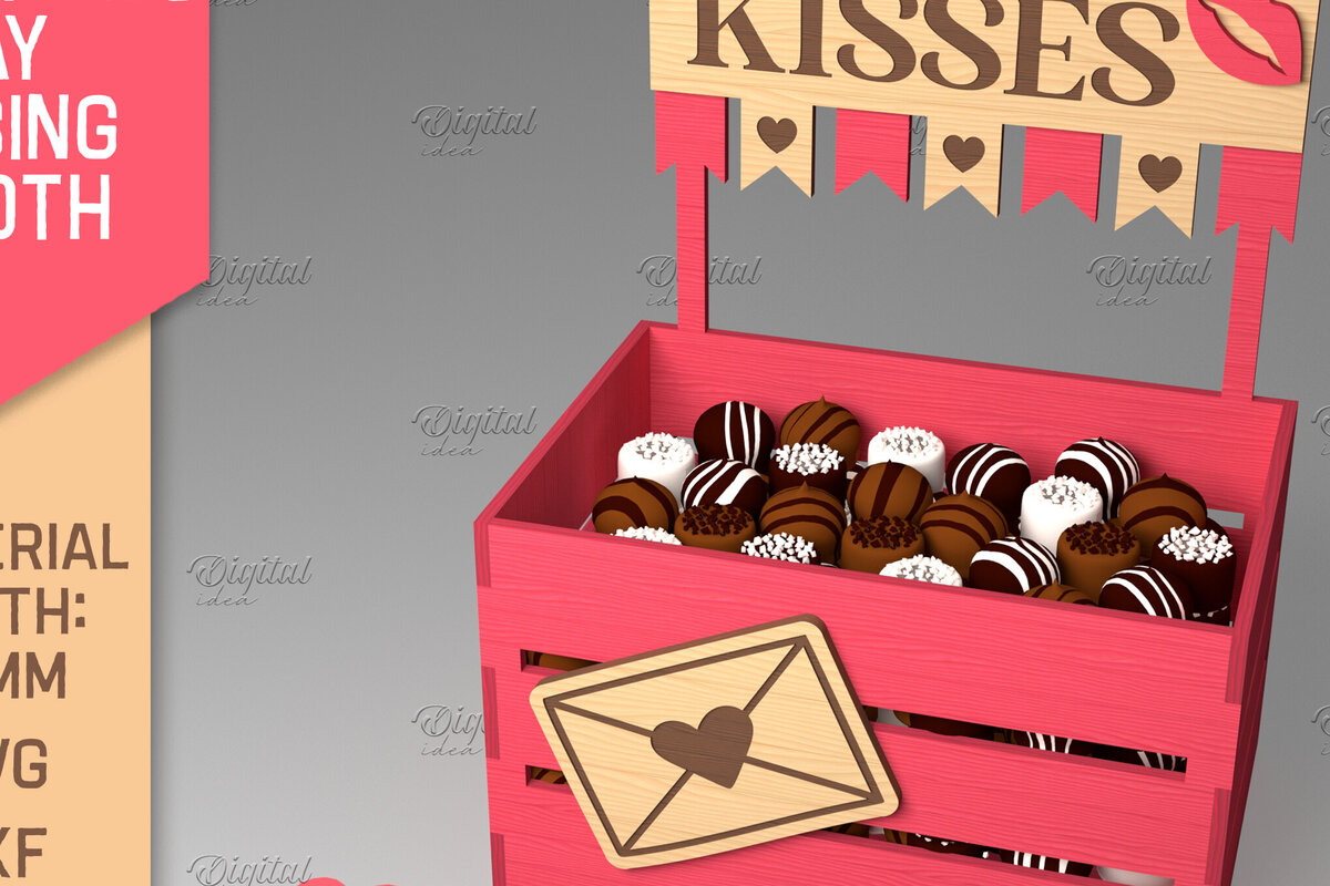 Intra απο ξύλο plywood 3mm-4mm πάχος τρισδιάστατη ημέρα του Αγίου Βαλεντίνου. Kissing Booth  Δίασταση 15x15 cm INTRAFABR-84069061