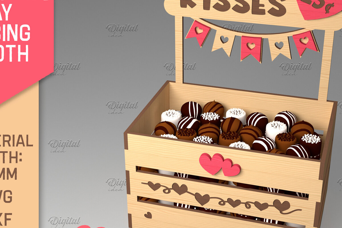 Intra απο ξύλο plywood 3mm-4mm πάχος τρισδιάστατη ημέρα του Αγίου Βαλεντίνου. Kissing Booth  Δίασταση 15x15 cm INTRAFABR-84069244