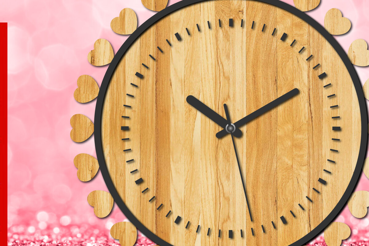 Intra απο ξύλο plywood 3mm-4mm πάχος Τρισδιάστατο ρολόι τοίχου Αγίου Βαλεντίνου με Δίασταση 15x15 cm INTRAFABR-24129011 - Image 1