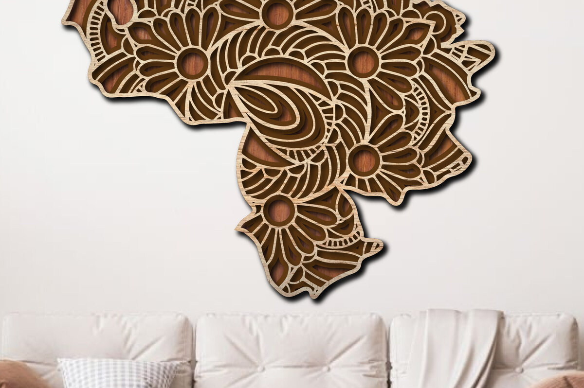 Intra απο ξύλο plywood 3mm-4mm πάχος Τρισδιάστατος Ξύλινος Χάρτης Χώρας Λέιζερ της Βενεζουέλας Δίασταση 15x15 cm INTRAFABR-29183440