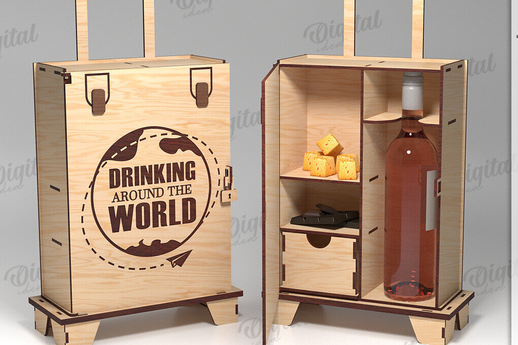 Intra απο ξύλο plywood 3mm-4mm πάχος 3D Wine and Treats Box Δίασταση 30x20 cm INTRAFABR-119262243