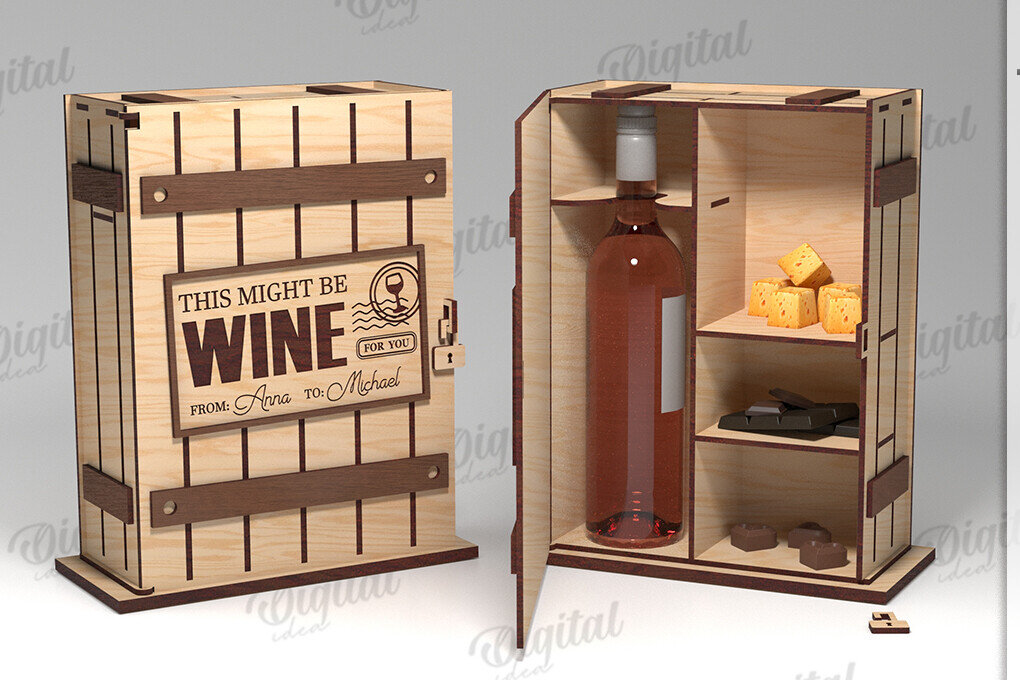 Intra απο ξύλο plywood 3mm-4mm πάχος 3D Wine and Treats Box Δίασταση 30x20 cm INTRAFABR-119262351