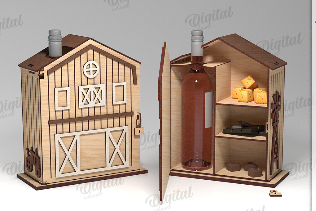 Intra απο ξύλο plywood 3mm-4mm πάχος 3D Wine and Treats Box Δίασταση 30x20 cm INTRAFABR-119262377