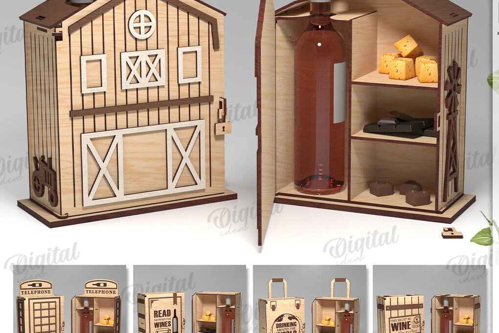 Intra απο ξύλο plywood 3mm-4mm πάχος κοπής με λέιζερ 3D Wine and Treats Box Δίασταση 30x20 cm INTRAFABR-119136633