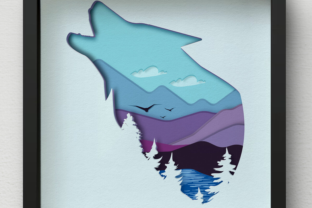 Intra απο ξύλο plywood 3mm-4mm πάχος 3D Wolf Shadow Box , Mandala Layered Δίασταση 30x30 cm INTRAFABR-75622853