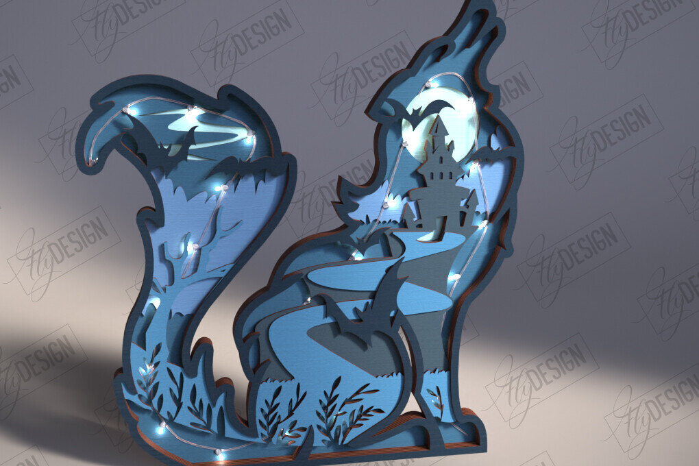 Intra απο ξύλο plywood 3mm-4mm πάχος 3D Wolf Wolf Wooden Carving Light | ειδώλια Δίασταση 15x15 cm INTRAFABR-112045219