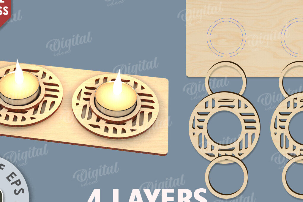 Intra απο ξύλο plywood 3mm-4mm πάχος Τρισδιάστατη Ξύλινη Κηροπήγια Κοπή  Δίασταση 30x20 cm INTRAFABR-115361907 - Image 2
