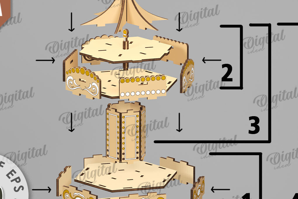 Intra απο ξύλο plywood 3mm-4mm πάχος 3D ξύλινο καρουζέλ σχέδιο κοπής με λέιζερ Δίασταση 3x3 cm INTRAFABR-110248678 - Image 2