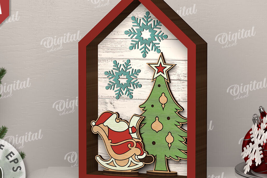 Intra απο ξύλο plywood 3mm-4mm πάχος Τρισδιάστατο ξύλινο χριστουγεννιάτικο σπίτι με λέιζερ Δίασταση 15x15 cm INTRAFABR-111131524